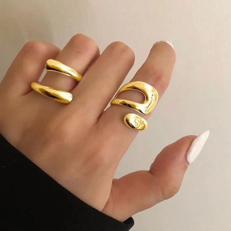 Modern Minimalist Geometric Open Ring - Adjustable Chunky Gold & Silver Fashion Jewelry