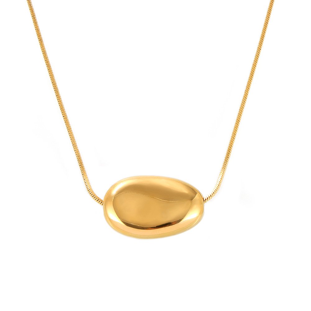 Gold smooth oval pendant necklace
