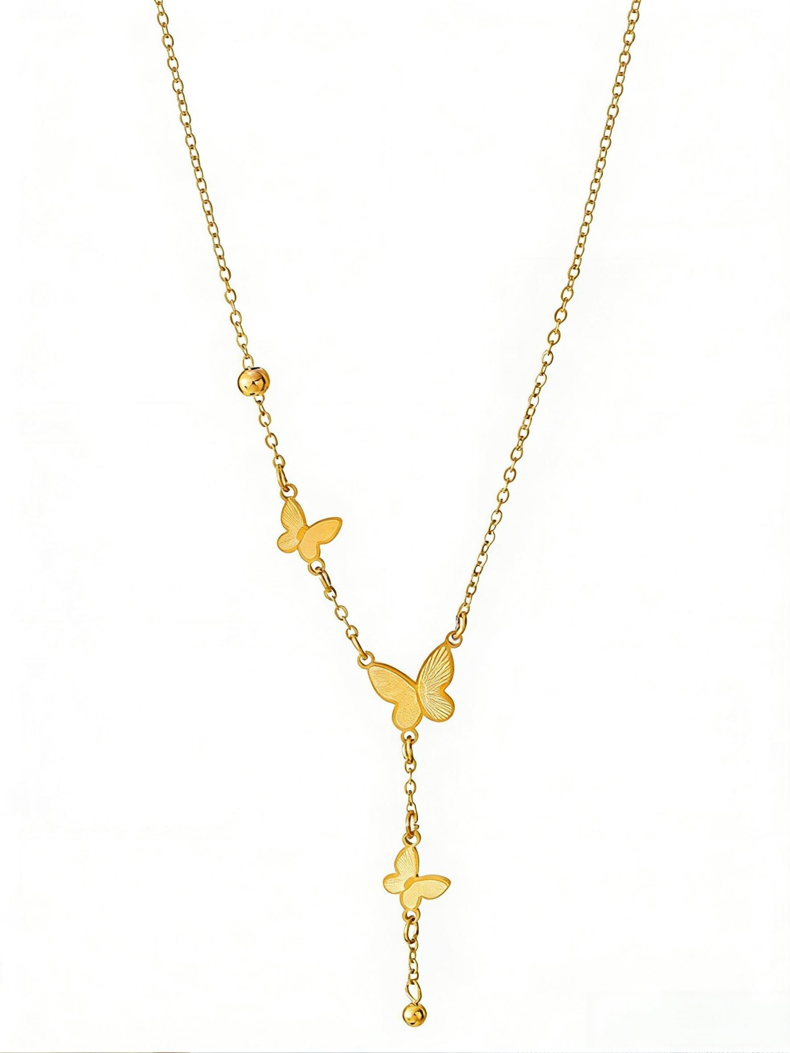 Gold Butterfly Y-Shaped Lariat Necklace