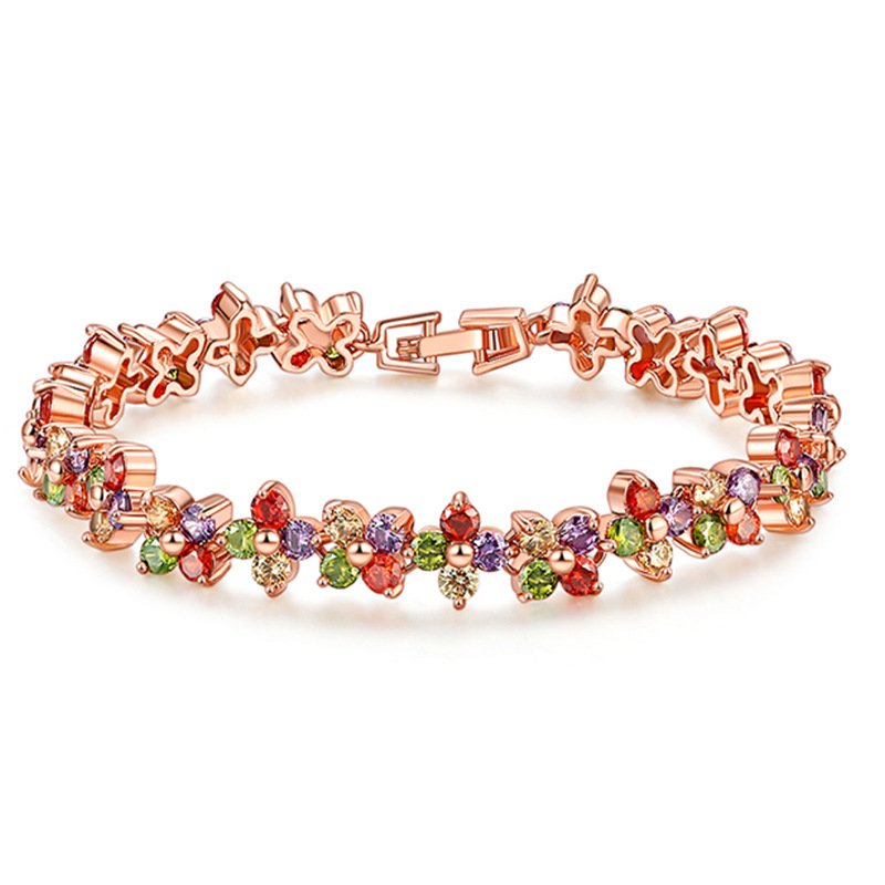 Rose Gold Rainbow Crystal Floral Bracelet