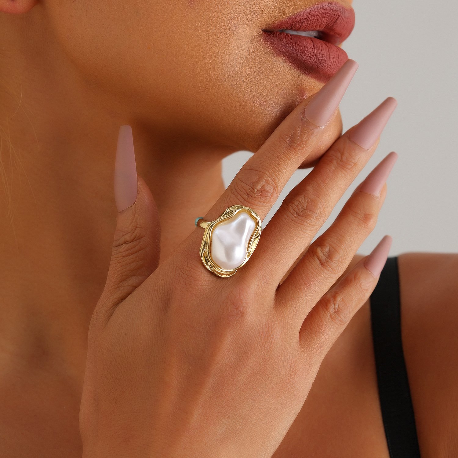 18K Gold Plated Baroque Pearl Statement Ring for Women