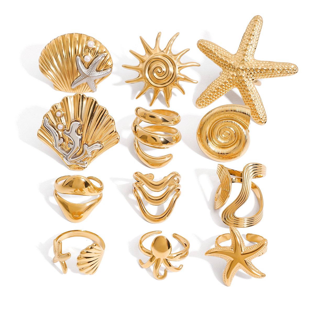 Gold Starfish Adjustable Stainless Steel Ring