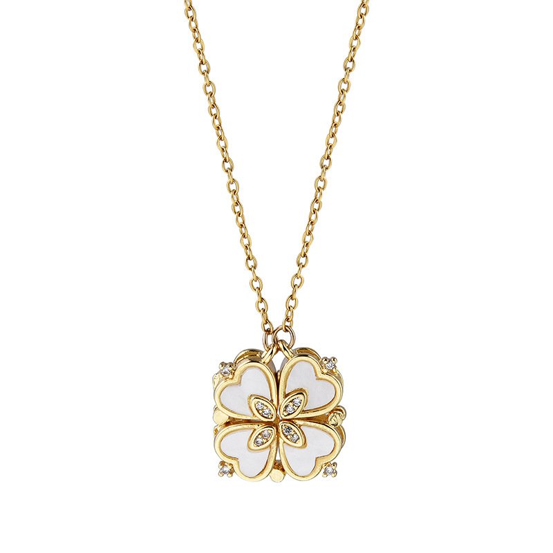 Gold Double-Sided Clover & Flower Pendant Necklace