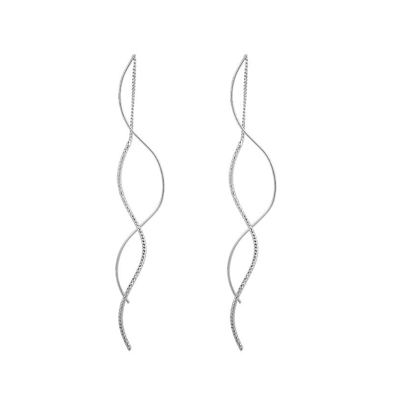 Silver Wavy Threader Earrings