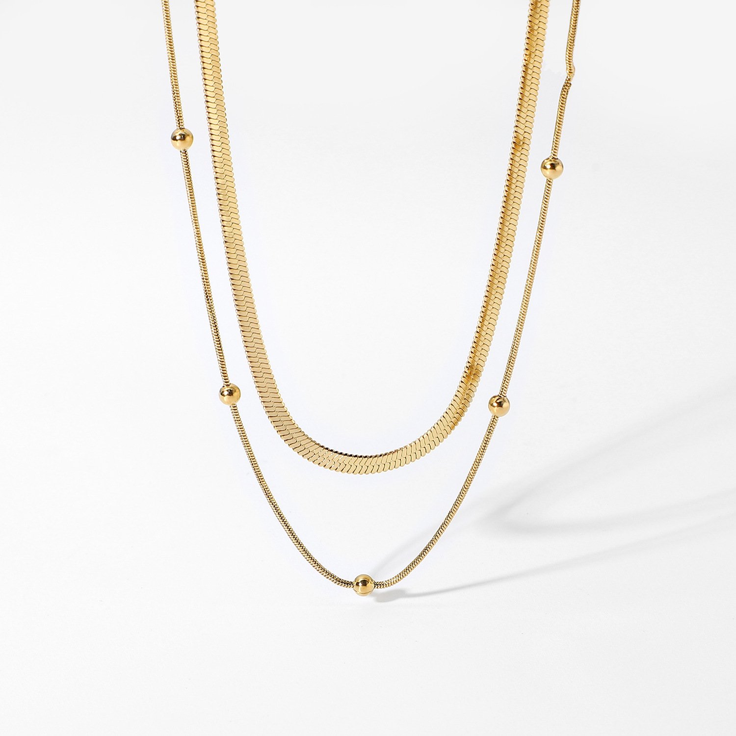 Multi-Layer Gold Snake & Bead Chain Necklace