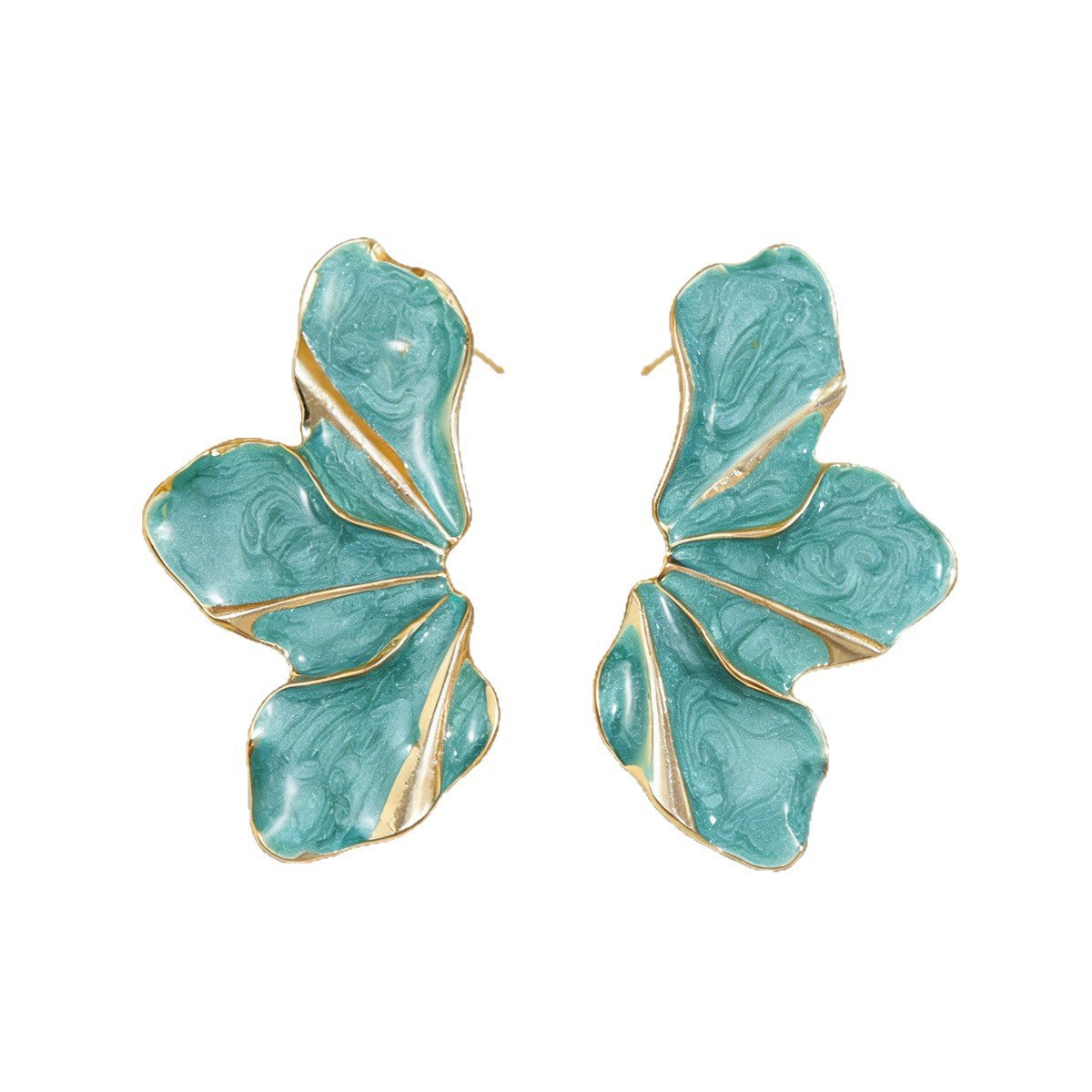 Teal Enamel Gold Trim Butterfly Statement Earrings