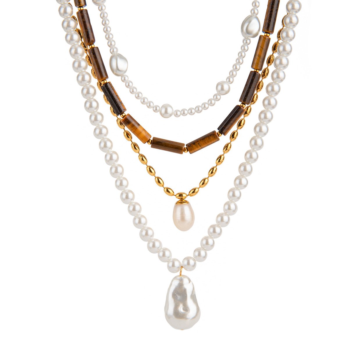 Freshwater Pearl & Tiger's Eye Multi-Strand Necklace