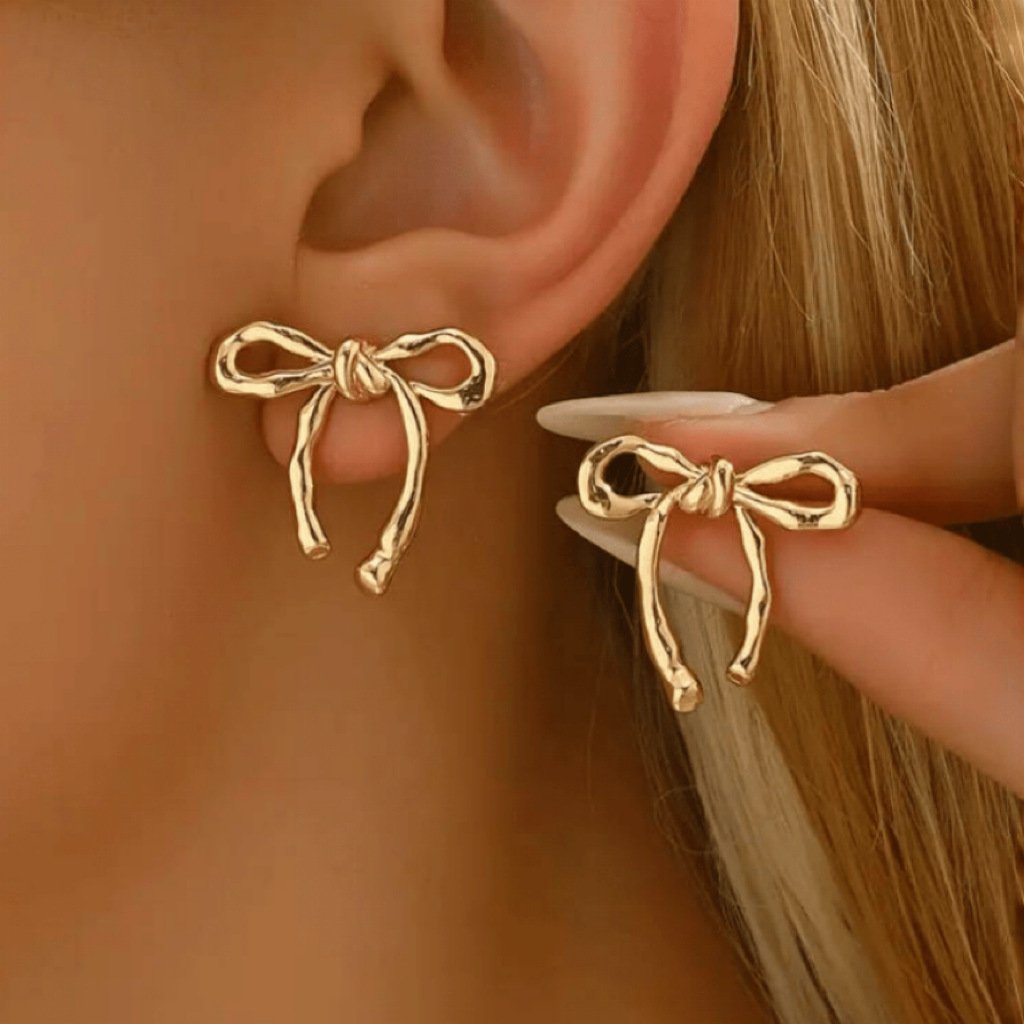 Gold Bow Knot Stud Earrings