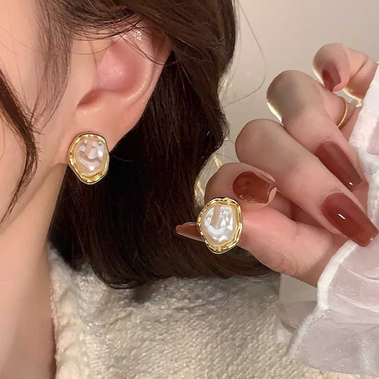 Baroque Pearl Earrings Minimalist Gold Stud Jewelry for Women