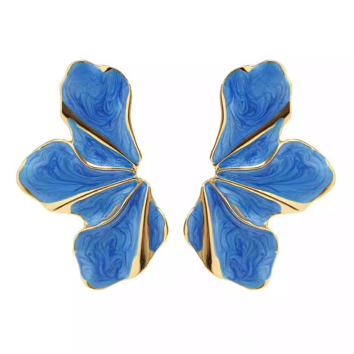 Blue Enamel Gold Trim Butterfly Statement Earrings