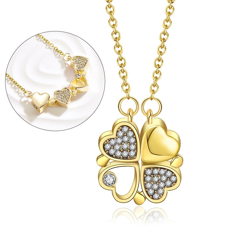 Convertible Four Heart Clover Gold Pendant Necklace
