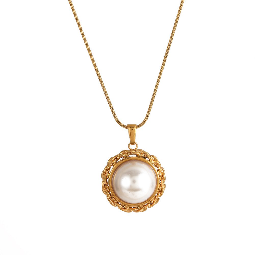 Vintage Gold Large Pearl Pendant Necklace | 18K Plated Ornate Filigree Round Pearl Necklace