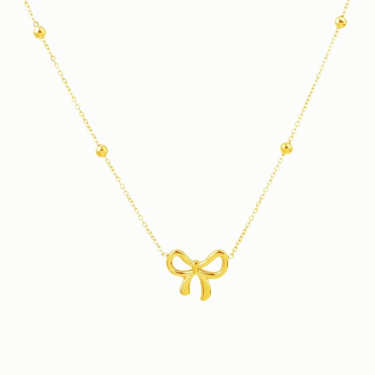 Gold Bow Pendant Beaded Chain Necklace