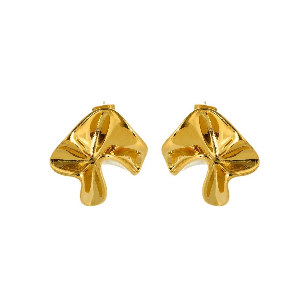 Gold Crinkled Mushroom Stud Earrings | 18K Gold Plated Abstract Statement Earrings
