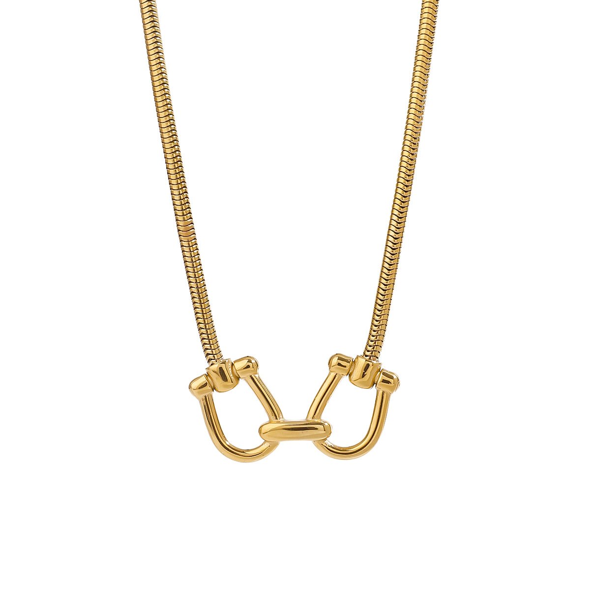 Gold Double U-Link Buckle Pendant Necklace