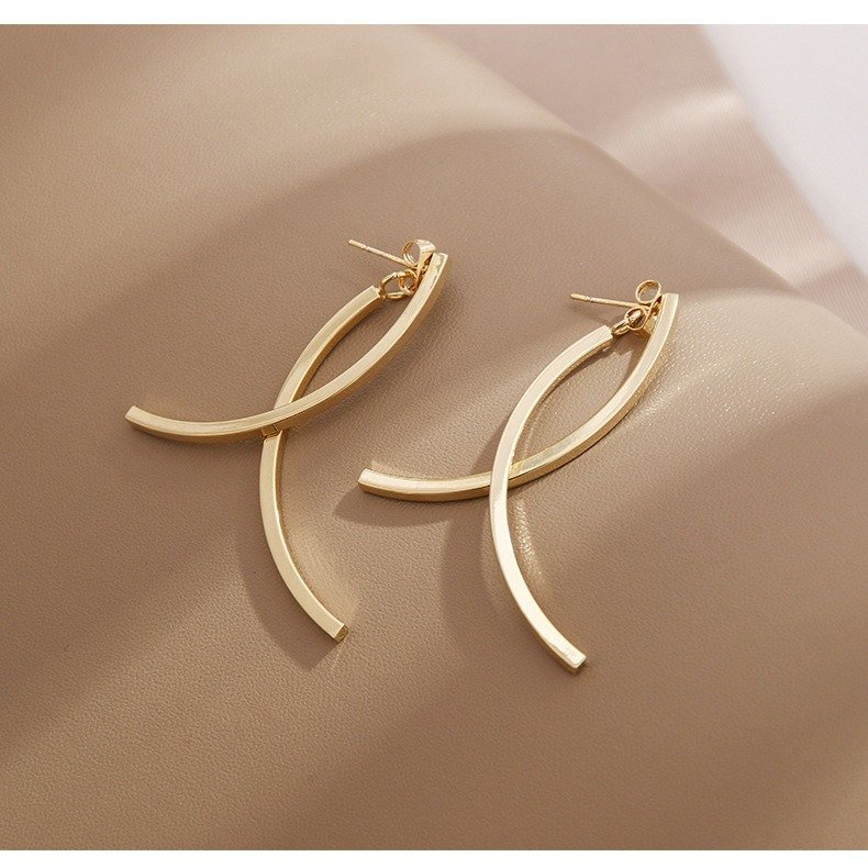Gold Double Curved Bar Earrings