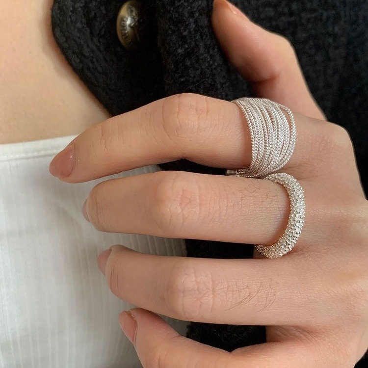 Adjustable Silver Textured Band Ring
