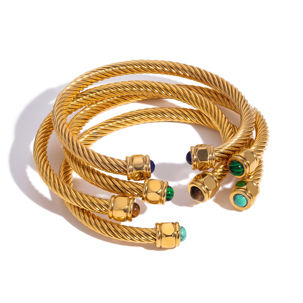 Gold Twisted Cable Bangle with Turquoise