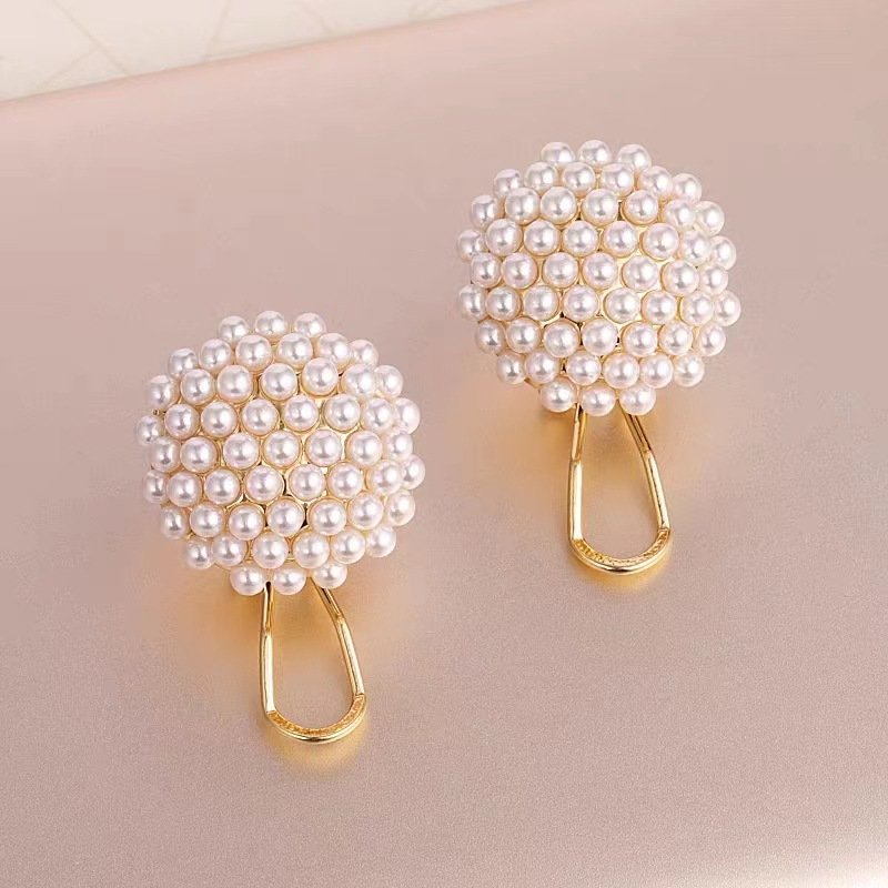 Pearl Cluster Drop Earrings | 18K Gold Plated Round Ball Pearl Drop Earrings