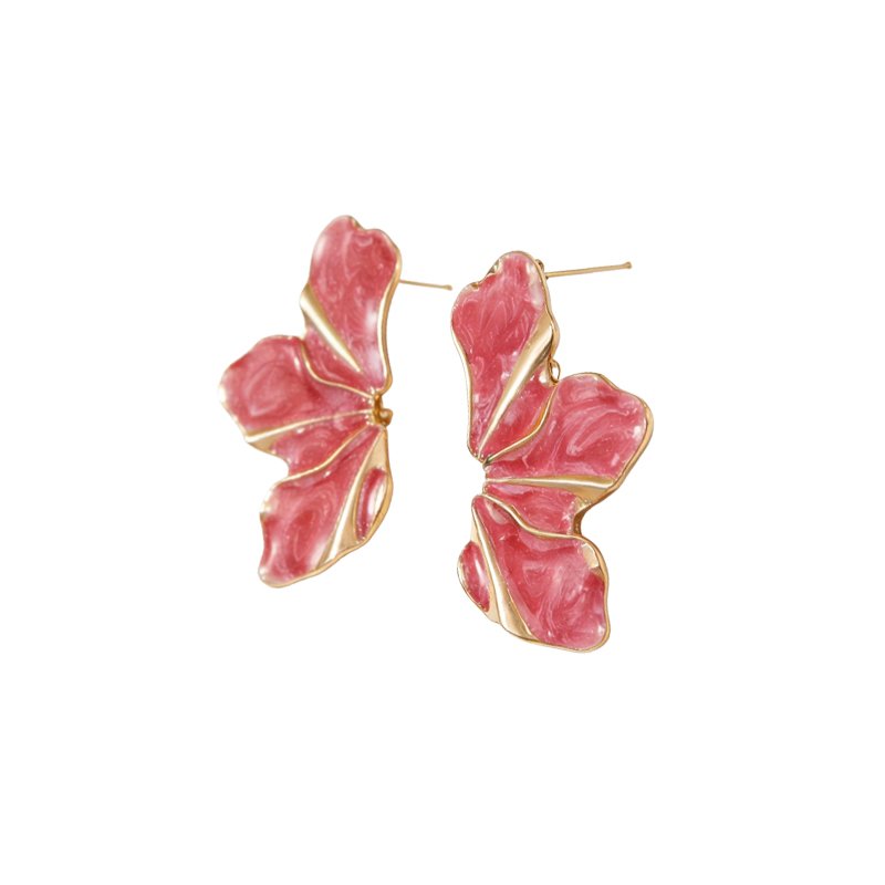 Red Plated Enamel Gold Plated Butterfly Earrings