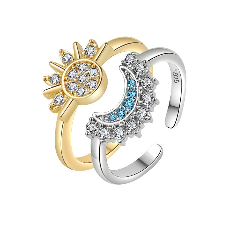 S925 Sterling Silver Sun and Moon Ring Set