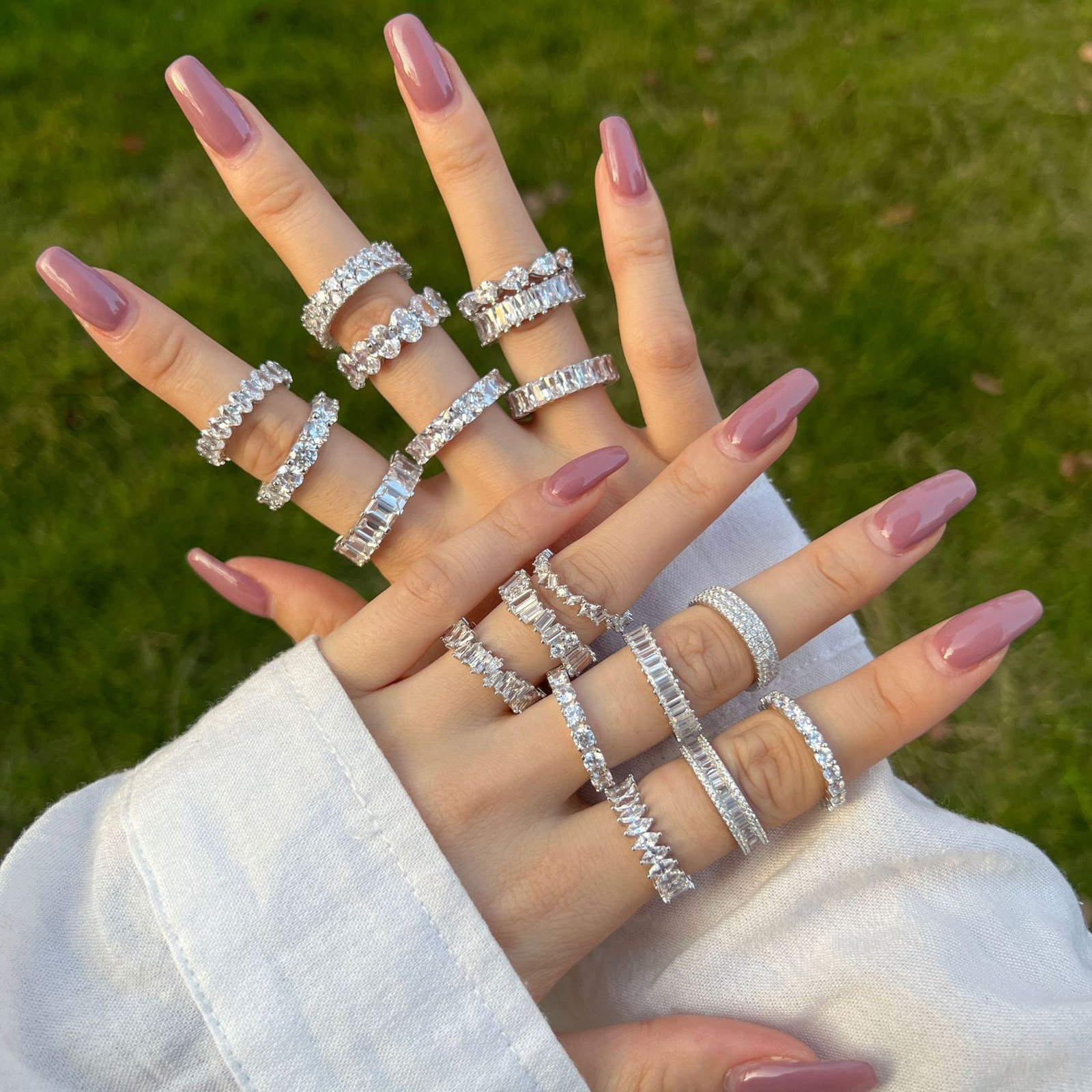 S925 Sterling Silver Baguette Cubic Zirconia Eternity Band | Dainty Stackable Full Diamond CZ Ring for Women