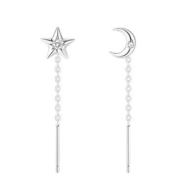 925 Silver Star Moon Drop Earrings