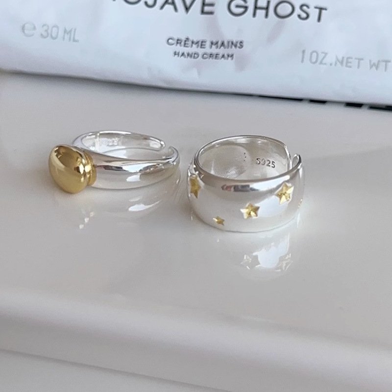 S925 sterling silver two-tone star open ring set