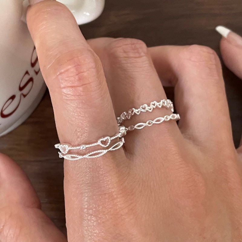 S925 sterling silver heart chain ring
