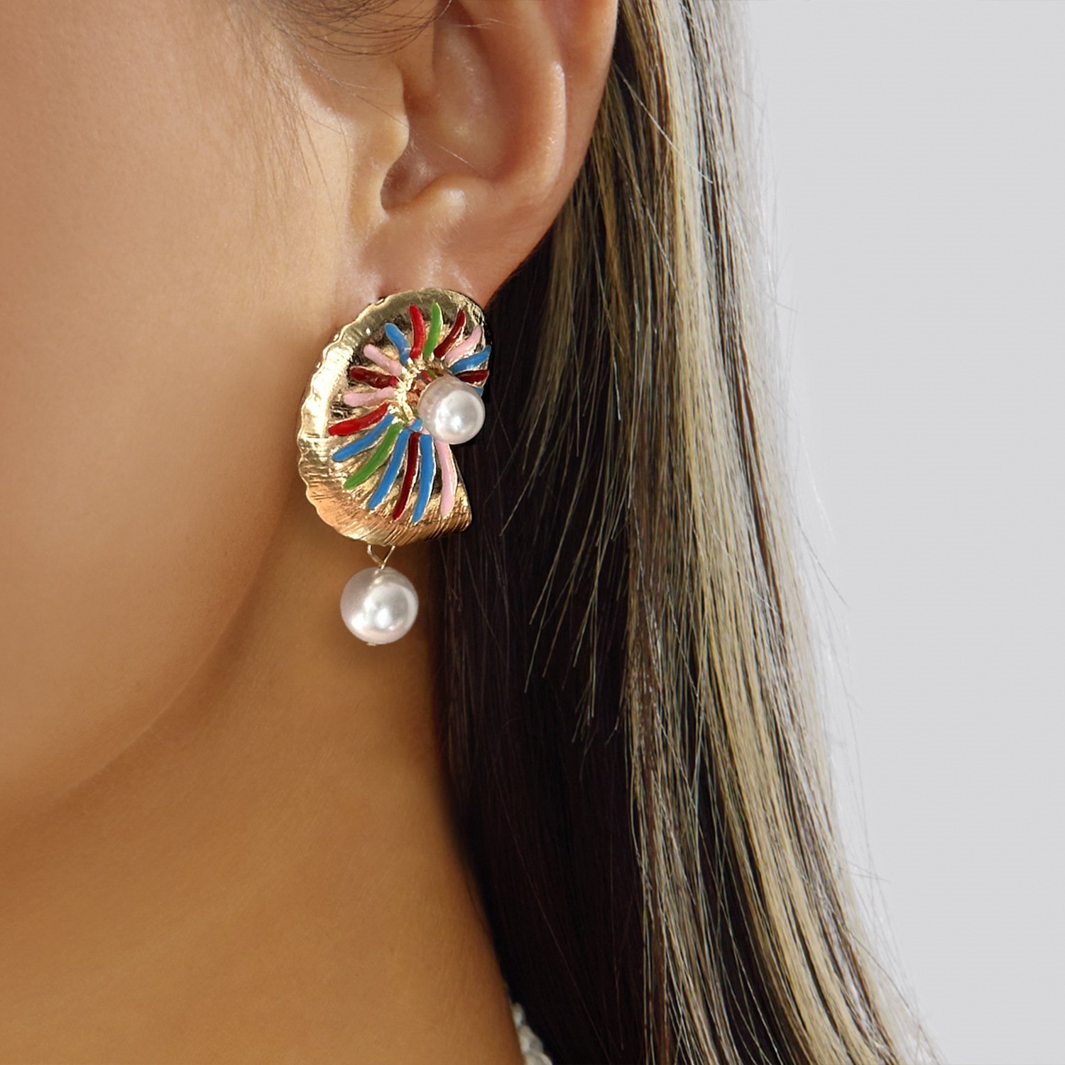 Gold Spiral Shell Drop Earrings