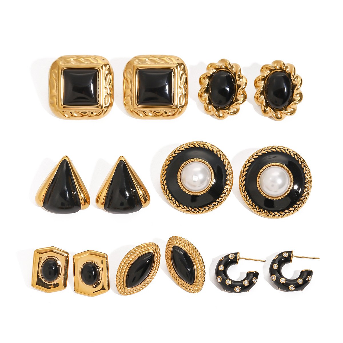 Vintage Black & Gold Plated Statement Earrings