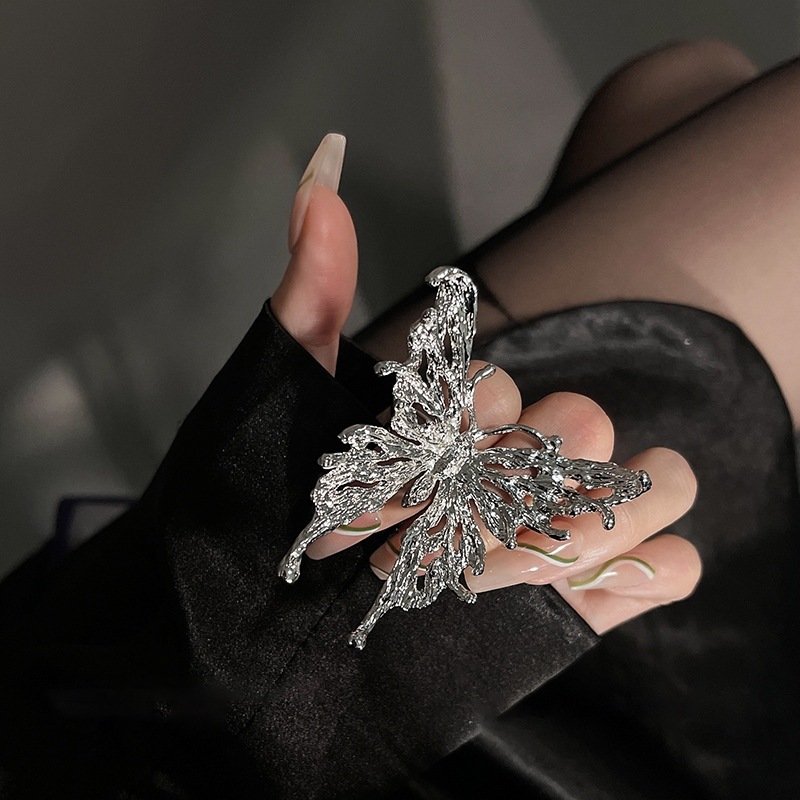 Silver Liquid Butterfly Statement Ring