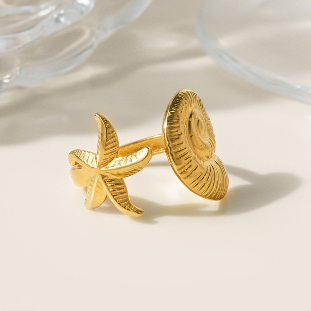 Gold Ocean Themed Adjustable Ring