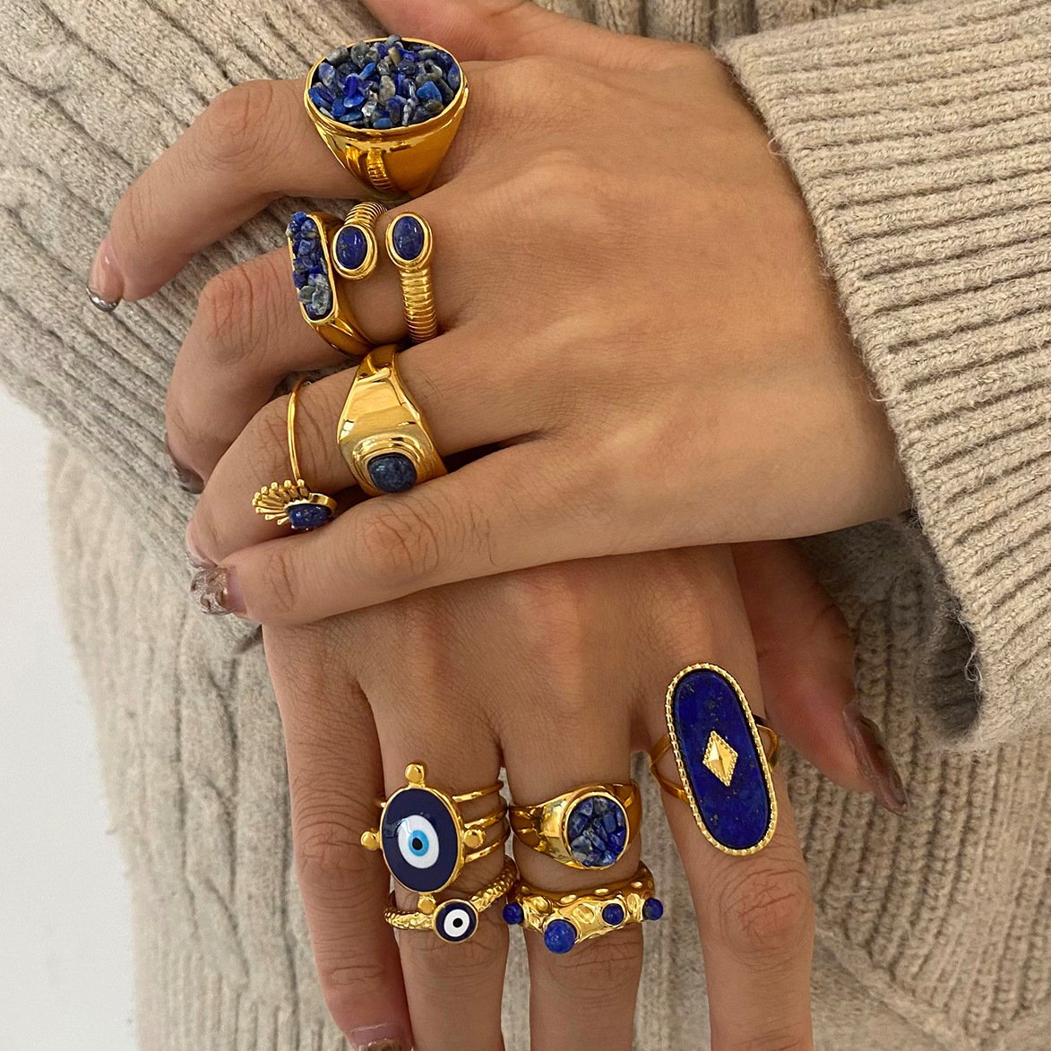 Bohemian Blue Stone Statement Rings for Women