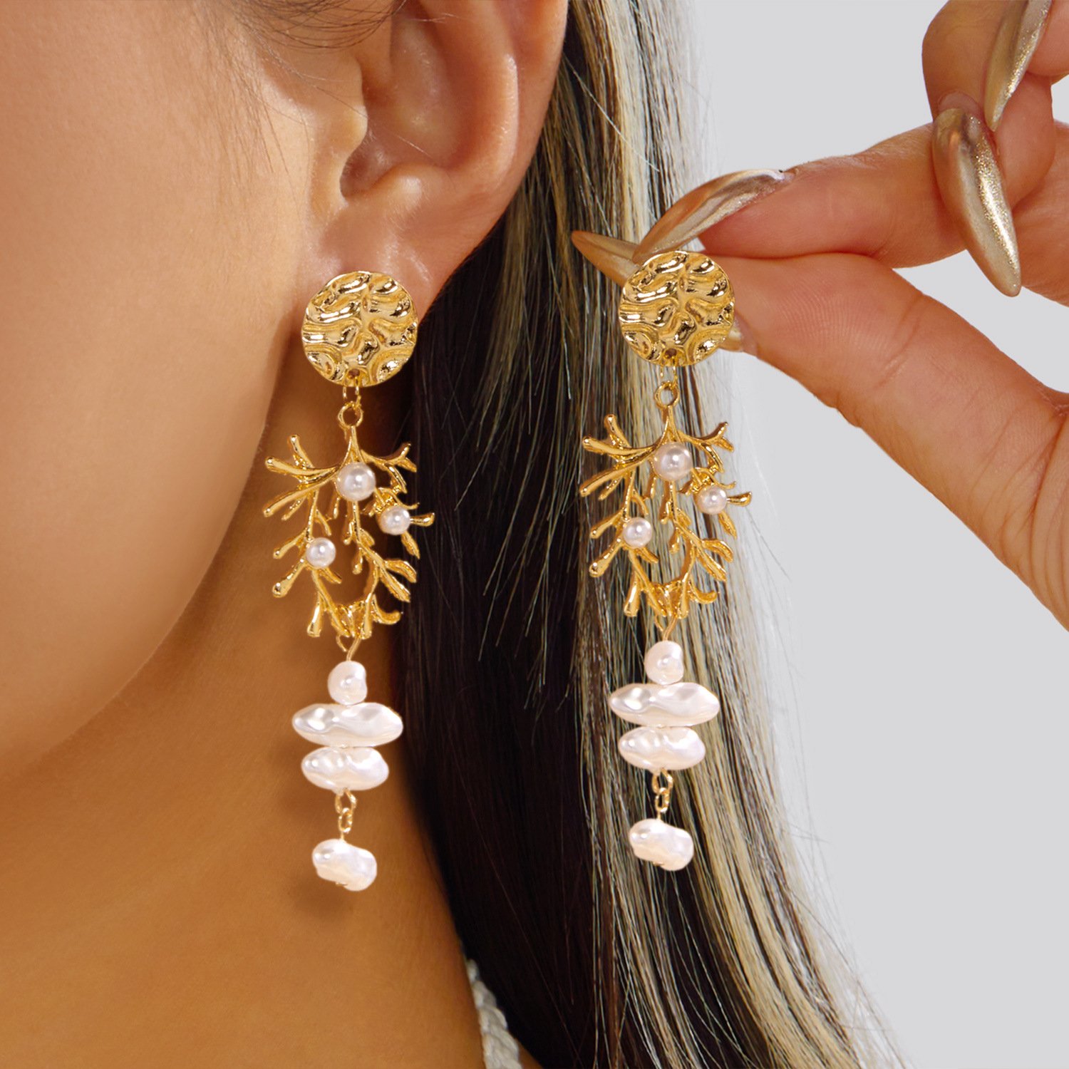 Gold Coral Branch Drop Earrings