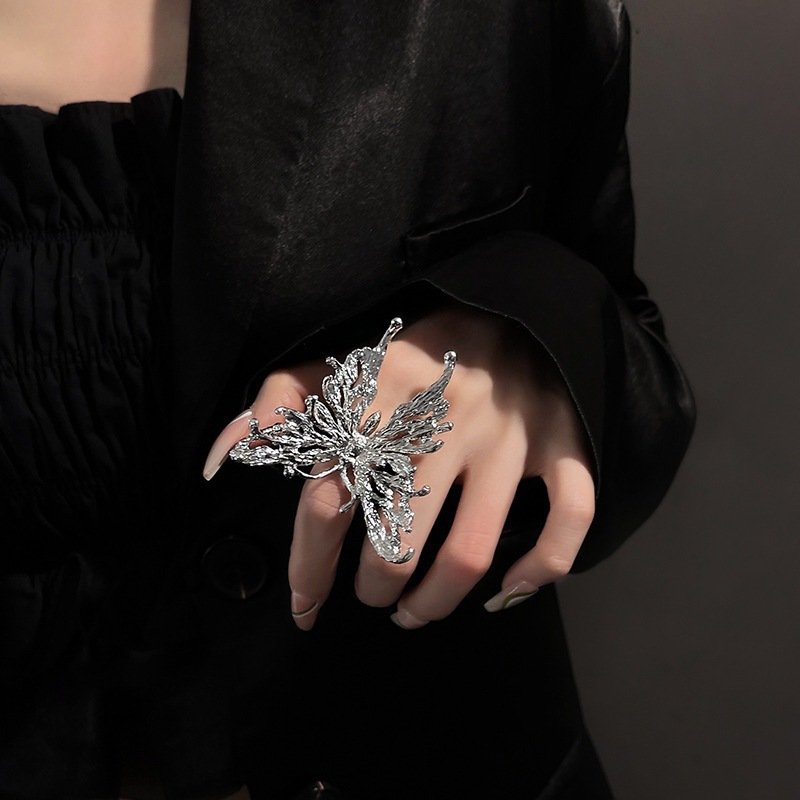 Silver Liquid Butterfly Statement Ring