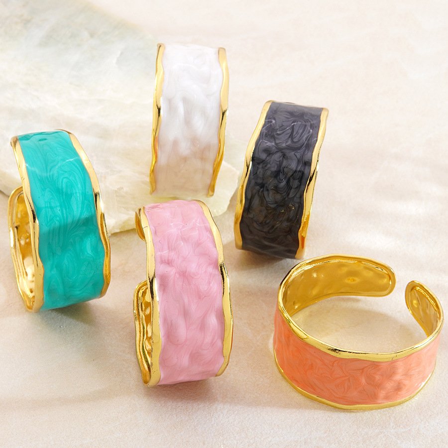18K Gold Plated Wavy Textured Enamel Wide Open Cuff Bracelet