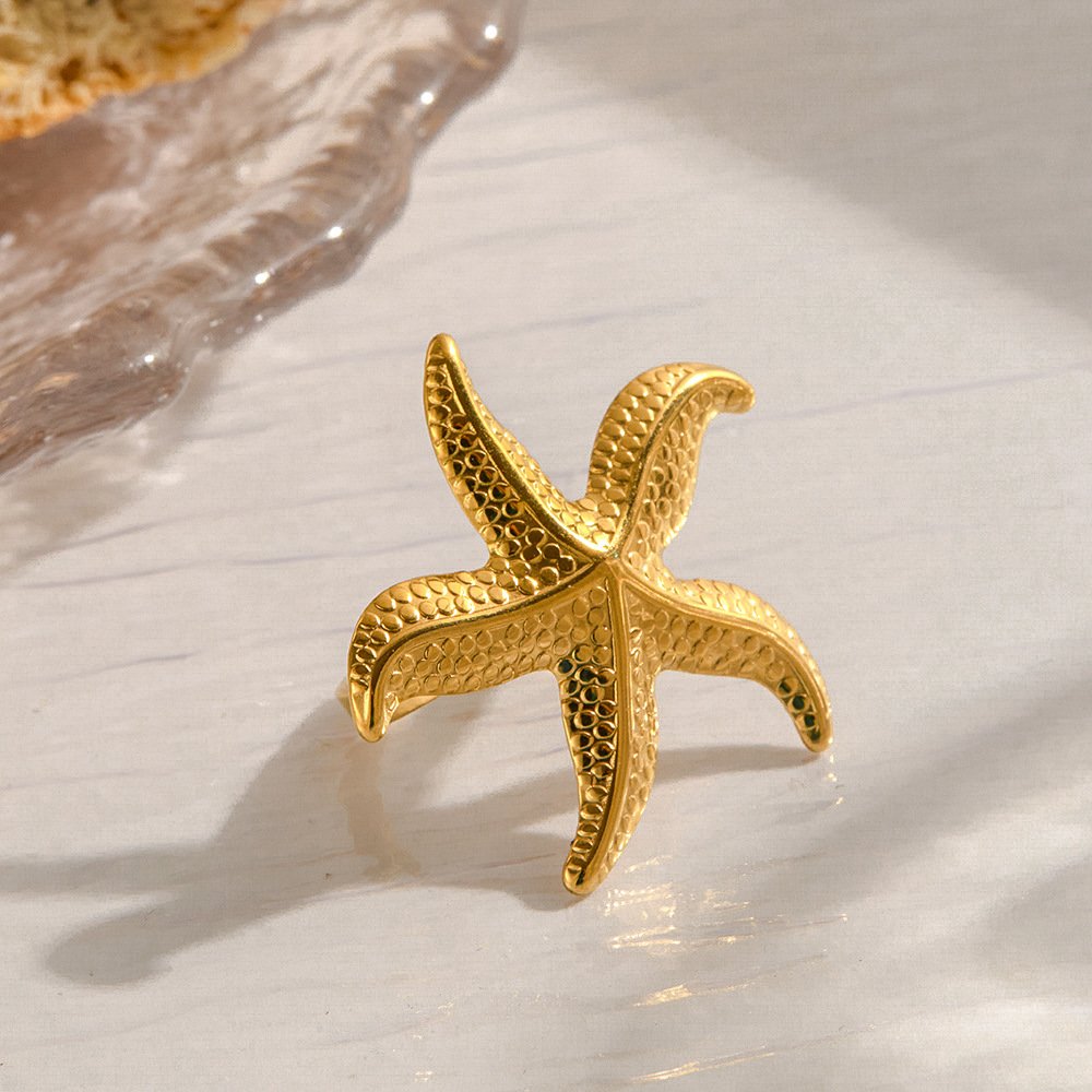 Gold Ocean Themed Adjustable Ring