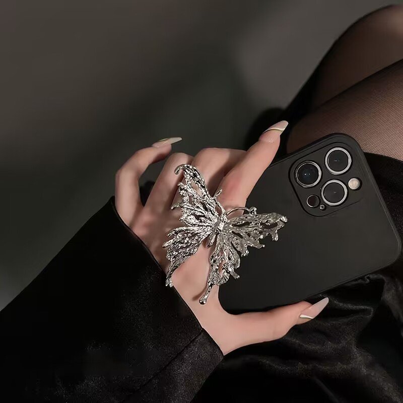 Silver Liquid Butterfly Statement Ring
