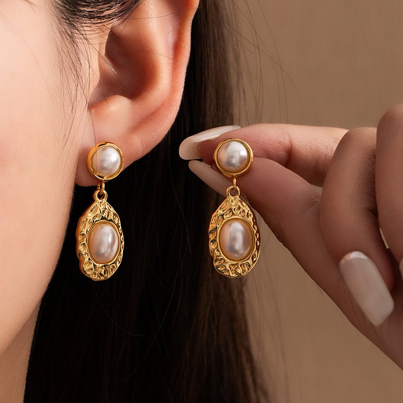 Gold Baroque Pearl Drop Earrings