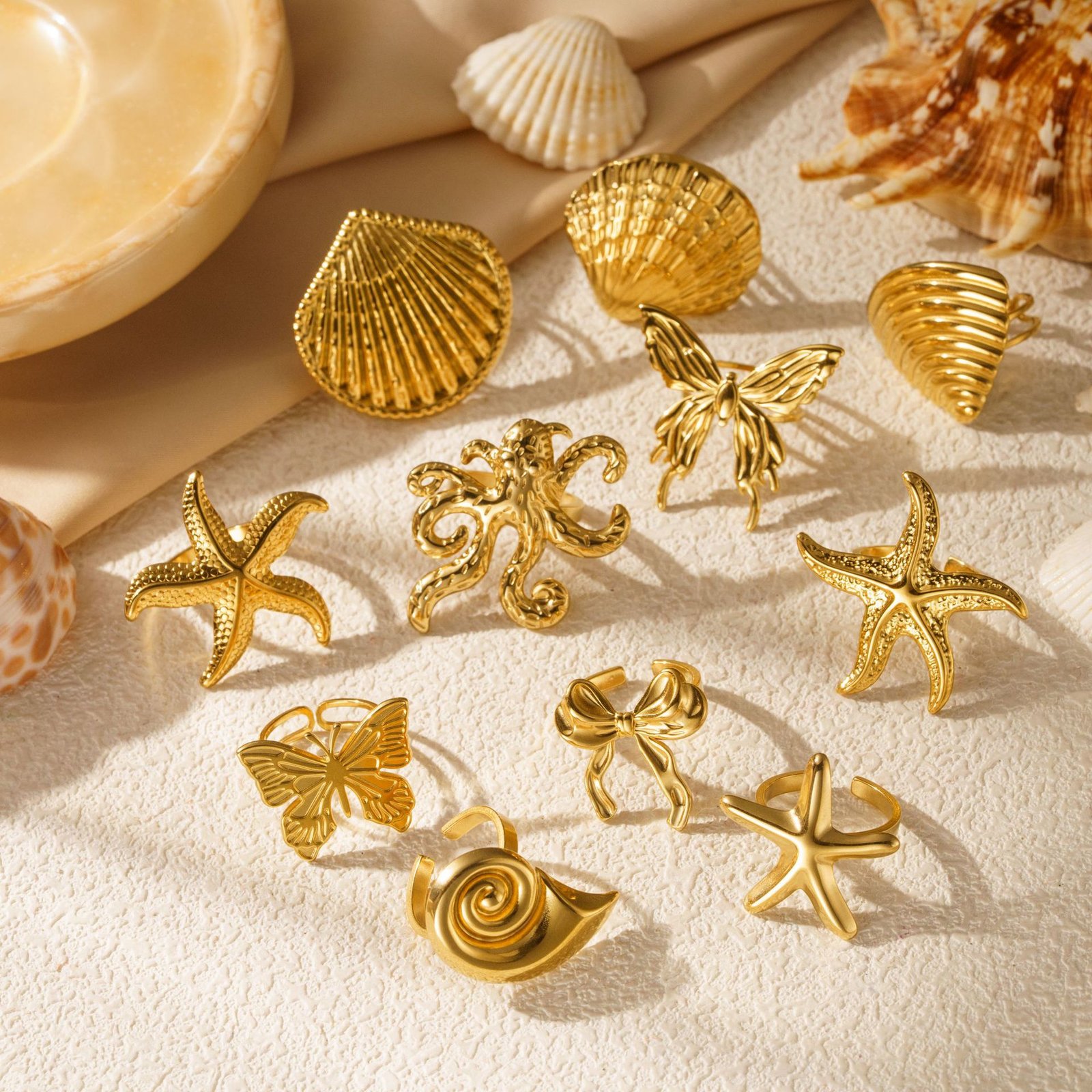 Gold Ocean Themed Adjustable Ring