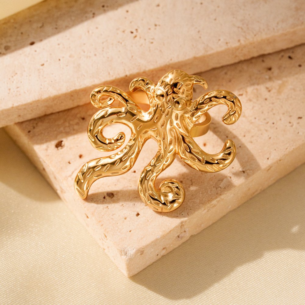 Gold Ocean Themed Adjustable Ring