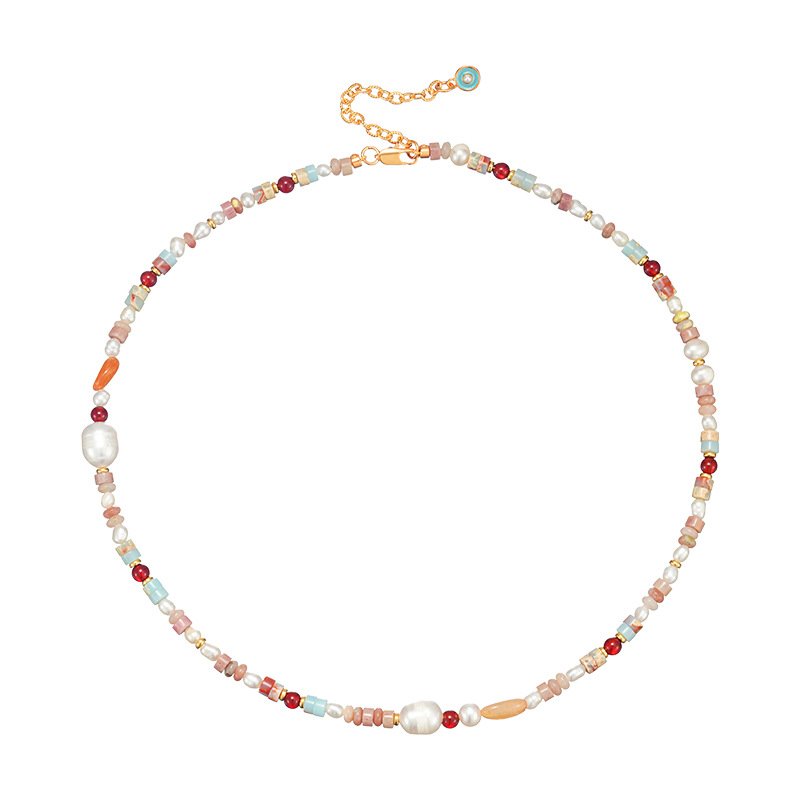 Bohemian Natural Stone & Freshwater Pearl Beaded Necklace