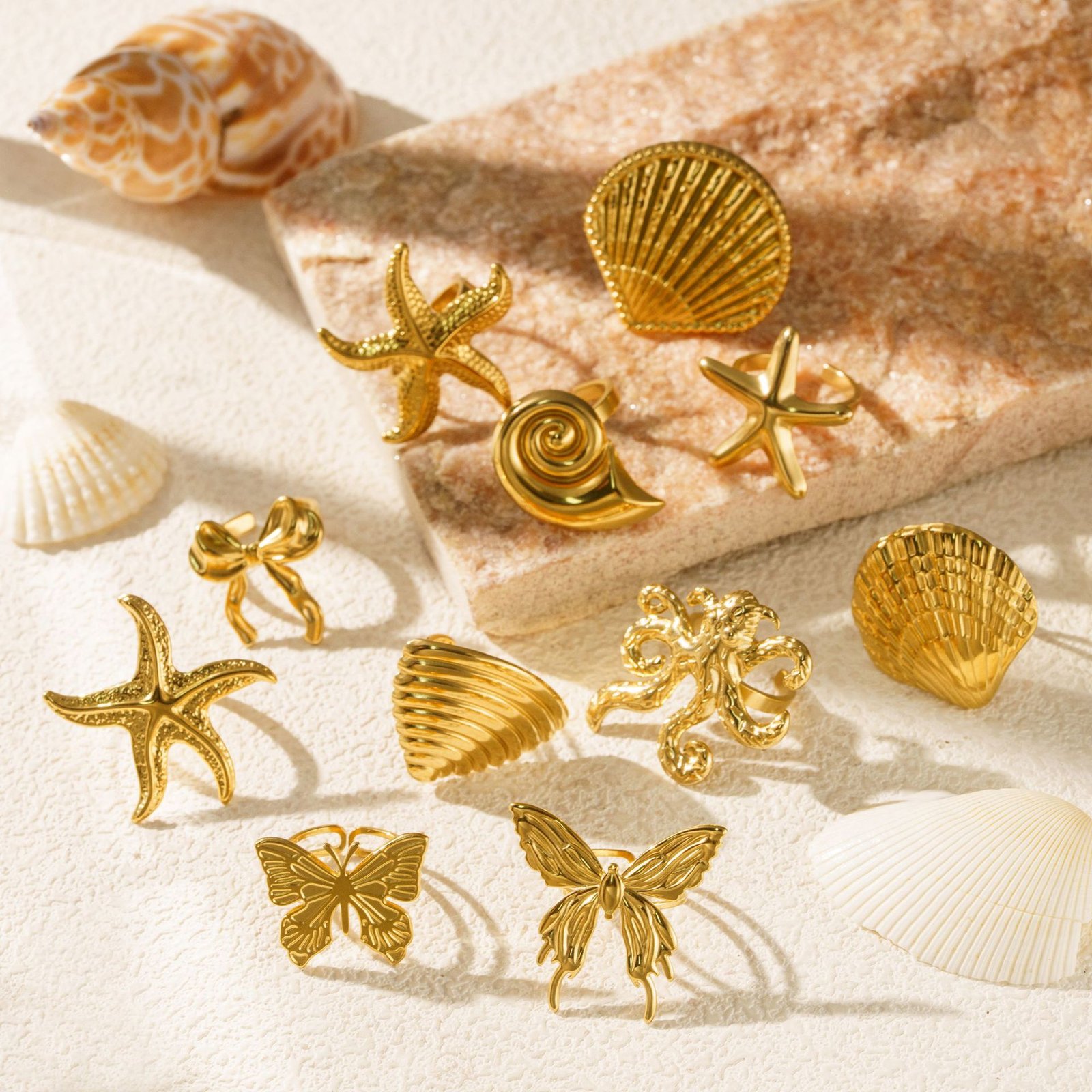 Gold Ocean Themed Adjustable Ring
