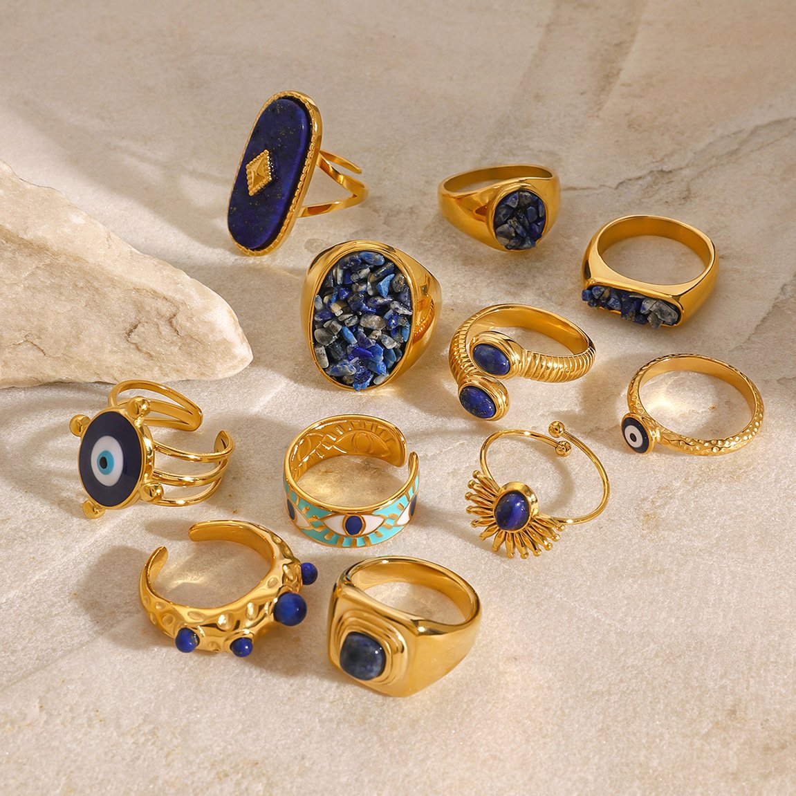 Bohemian Blue Stone Statement Rings for Women