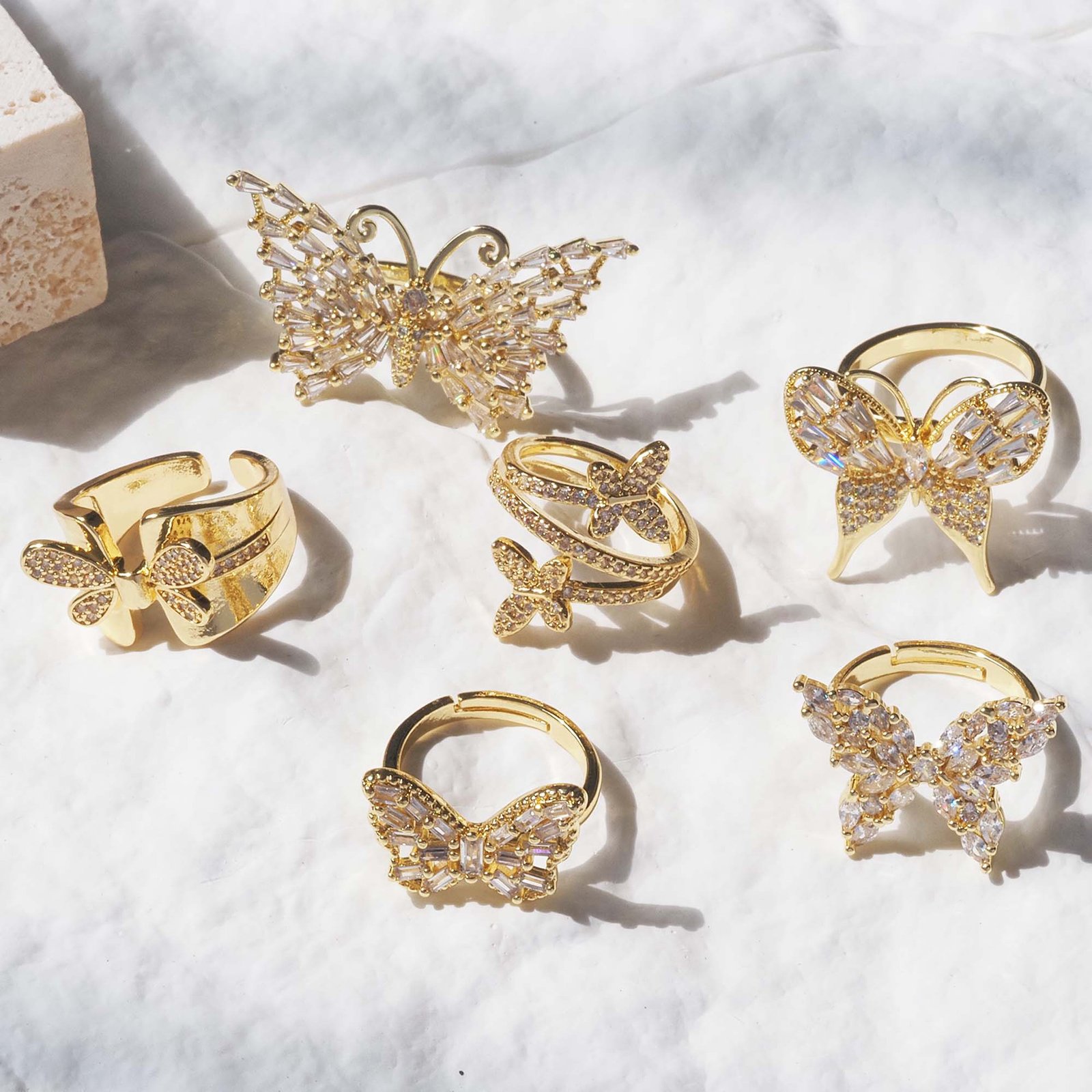 Gold Crystal Butterfly Statement Ring