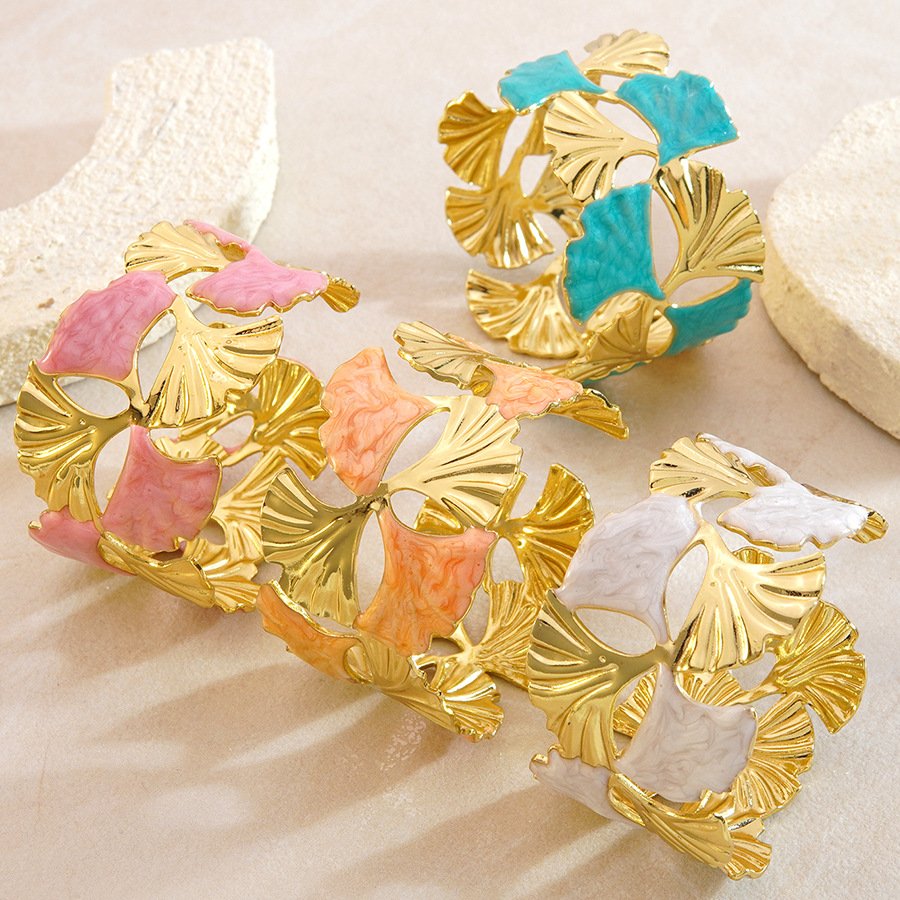 Gold Ginkgo Leaf Cuff Bracelet for Women