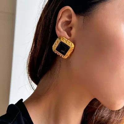 Vintage Black & Gold Plated Statement Earrings