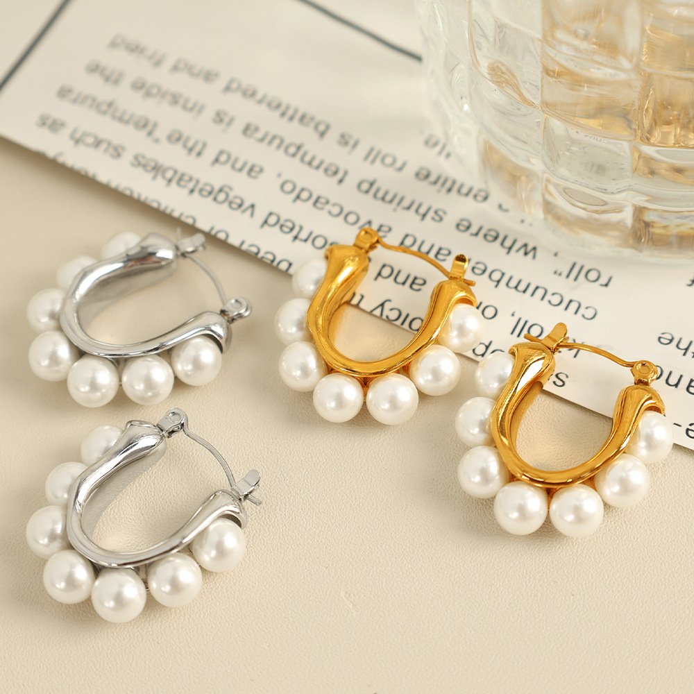 Gold Pearl Hoop Earrings