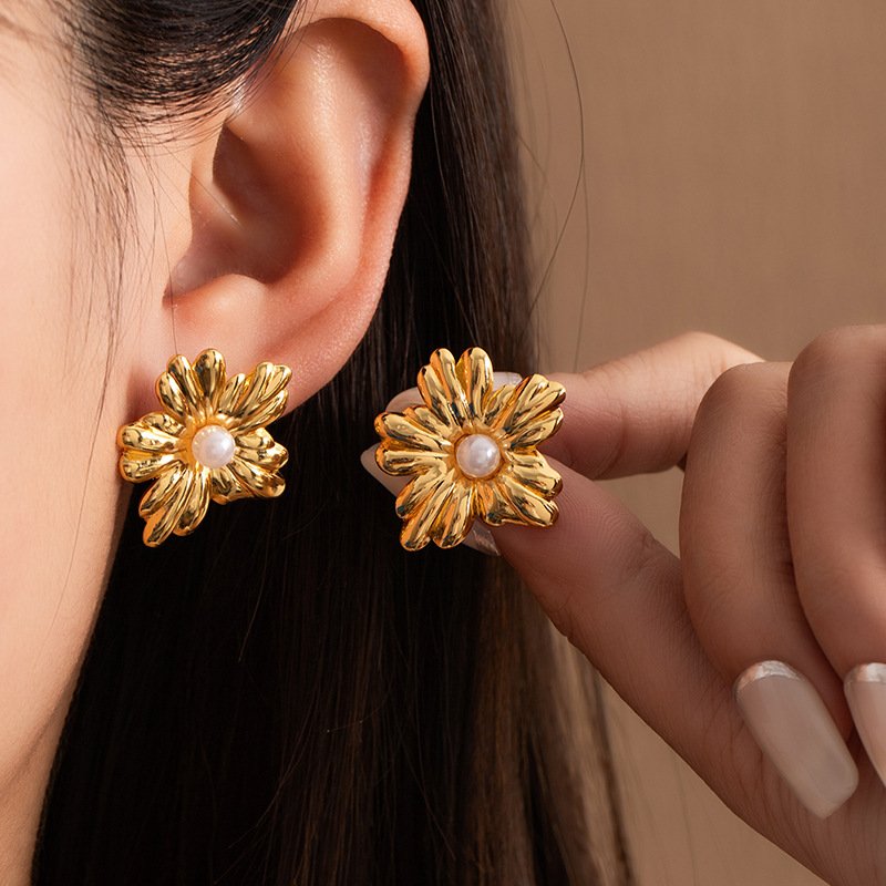 Gold Baroque Pearl Drop Earrings